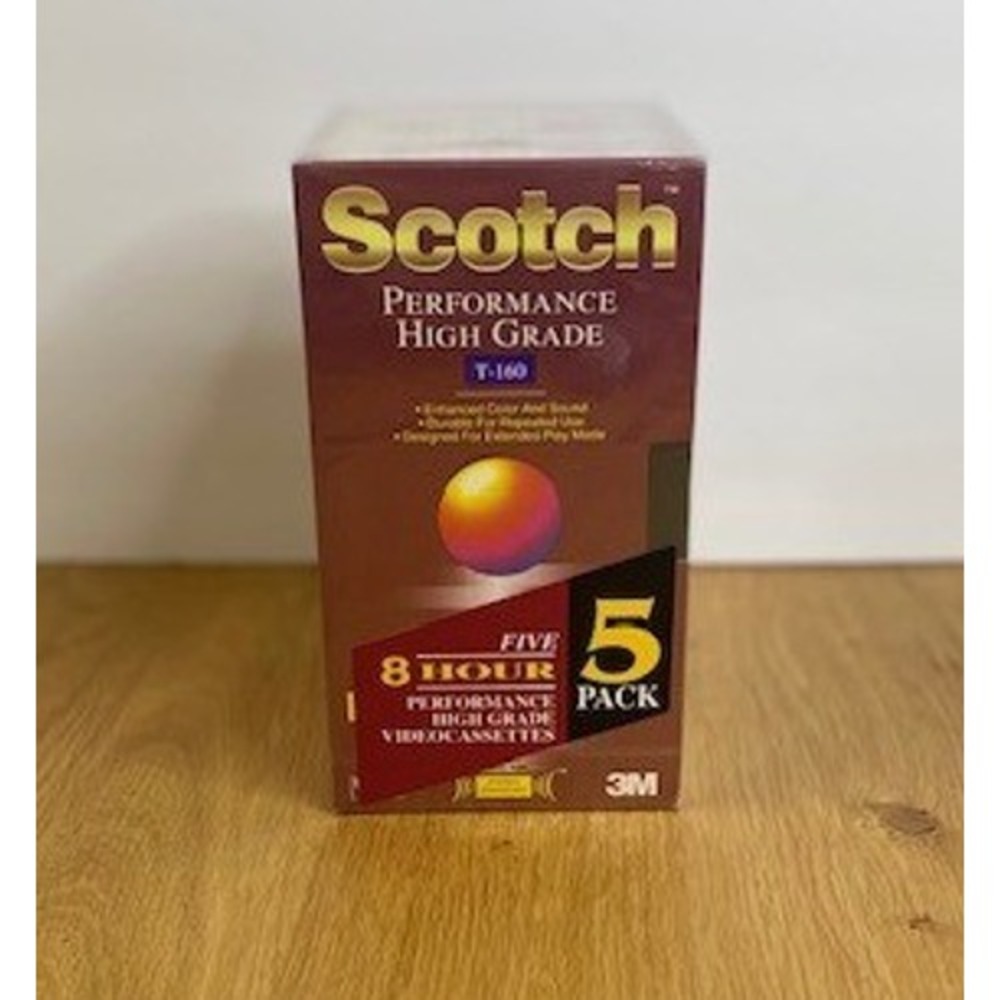 Scotch VHS T-160 Blank Tapes 5 Pack New Sealed High Grade 8 Hour Recording 3M